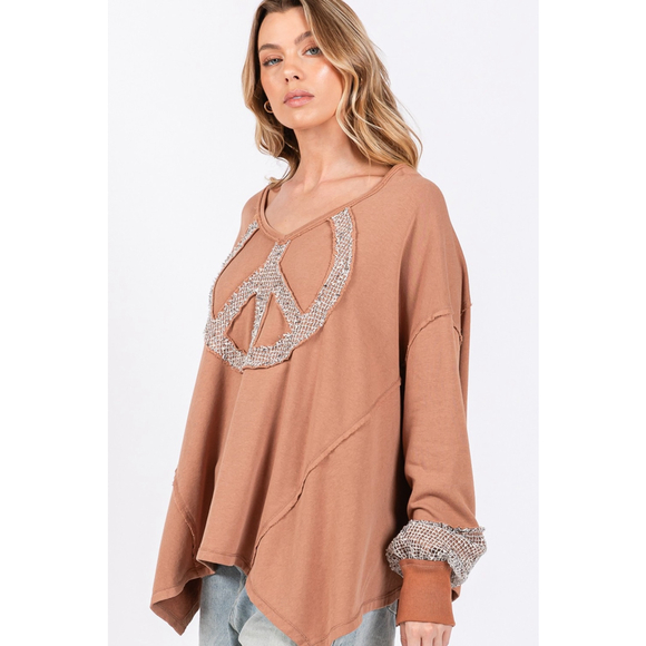 SAGE + FIG Oversized Peace Sign Mineral Wash Terry Top - Picture 2 of 4